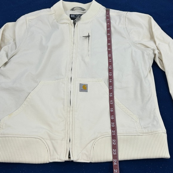 Carhartt Relaxed Fit Bomber Jacket Women's L Cream Full Zip Rugged Flex - Picture 10 of 11